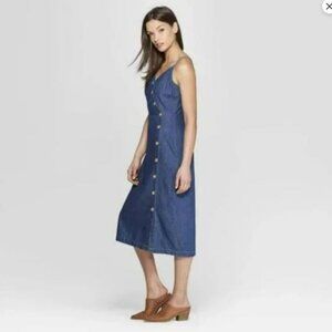 Denim Midi Dress with Cute Button Details, Size S